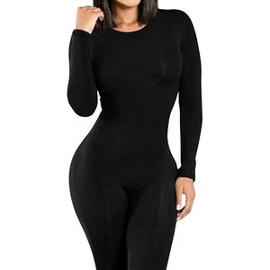 Women's Basic Long Sleeve One Piece Crew Neck Romper Bodycon Jumpsuits